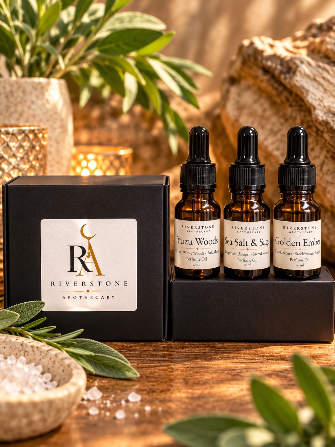 Home discovery set with Yuzu Woods, Sea Salt & Sage, and Golden Ember